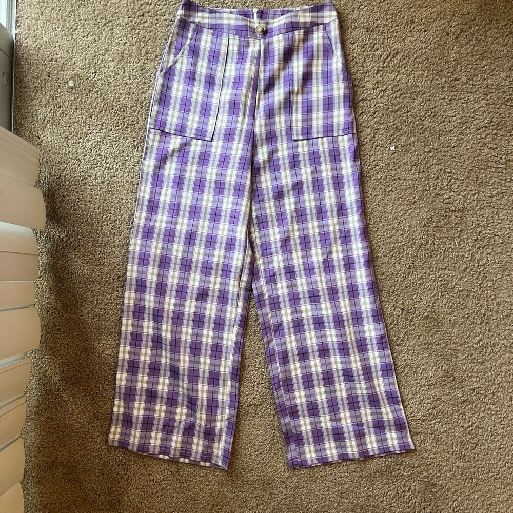 SHEIN Purple and White Plaid Pants